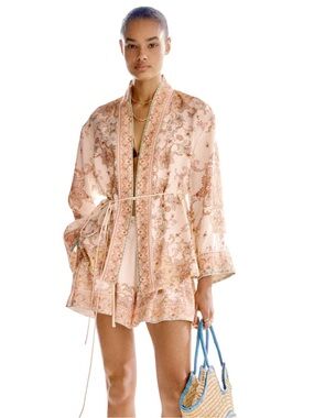 H&M NWT PALE PINK/PAISLEY PATTERN CASUAL WRAP JACKET